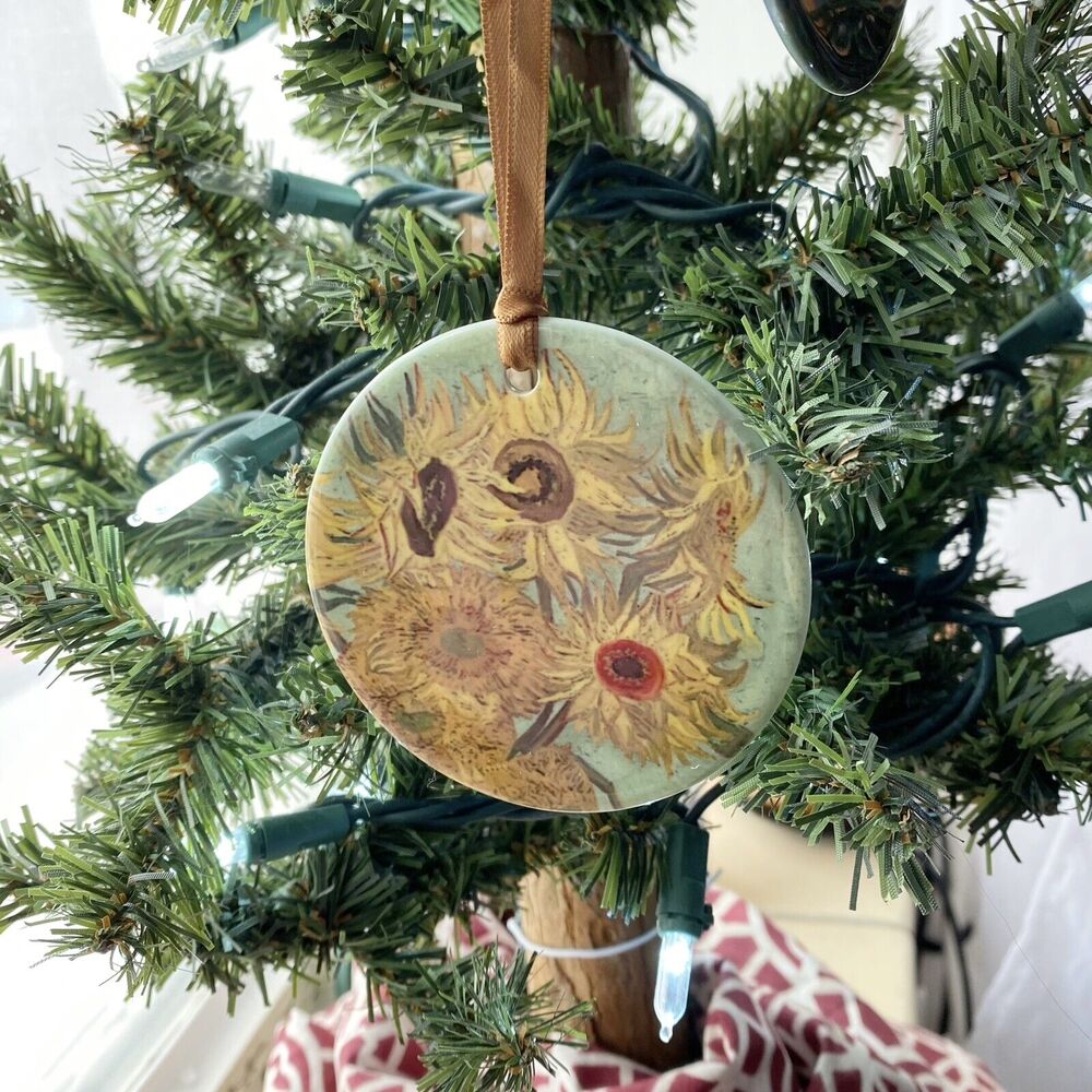 Van Gogh Sunflowers Keepsake Ornament RainCaper Double Sided‎ 3" Porcelain NEW